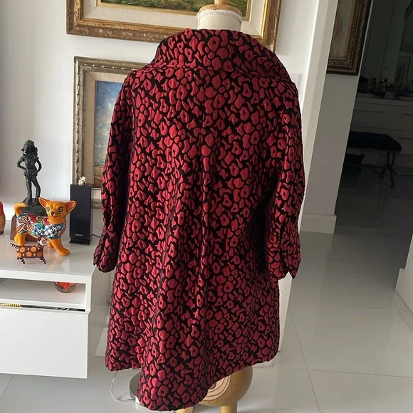 IC by Connie K Red/Black Jacquard Animal Print Jacket/Coat with Black Buttons - Picture 4 of 6